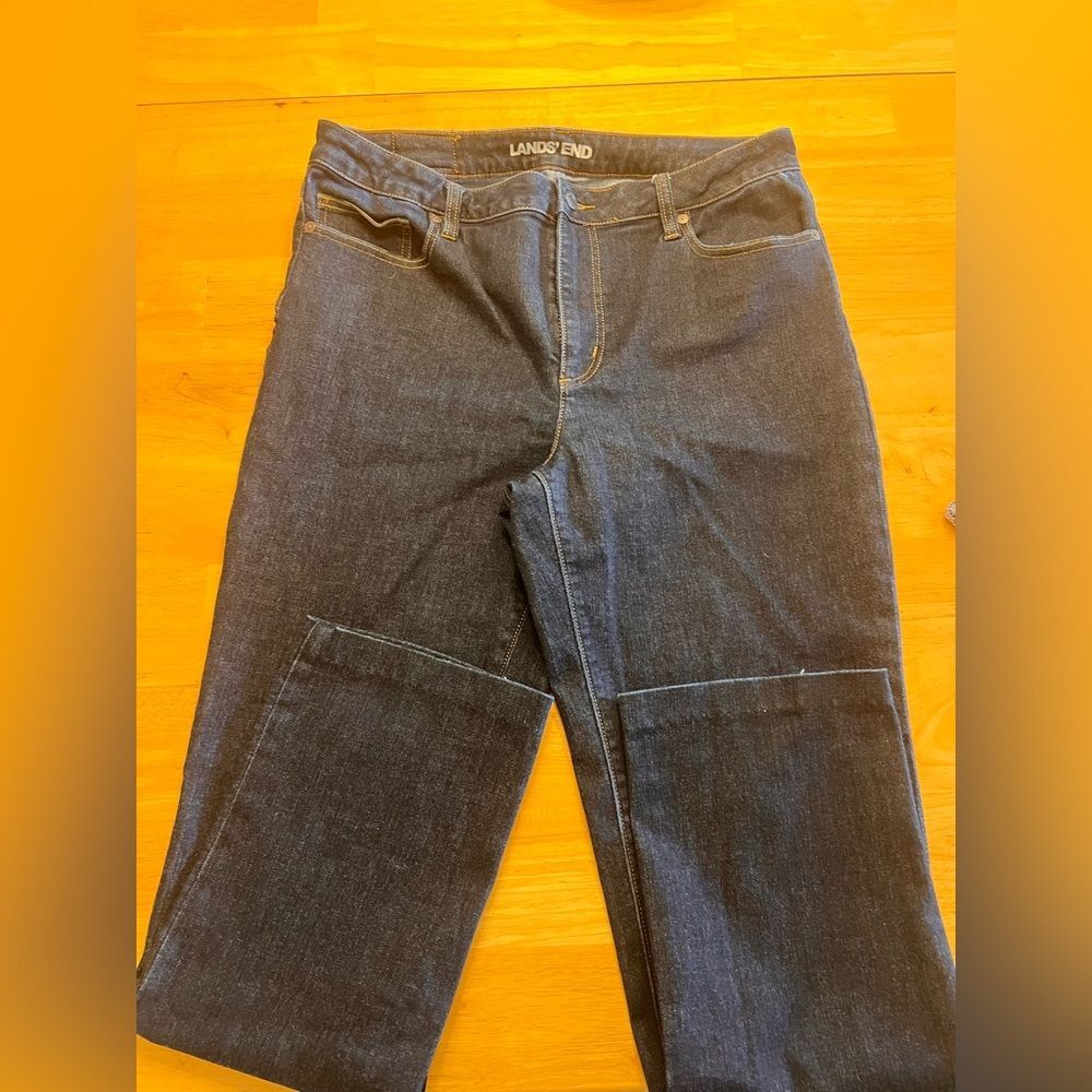 Lands' End Plus Women's Straight Leg Jeans - Dk Blue 14 Tall NWOT mid rise denim